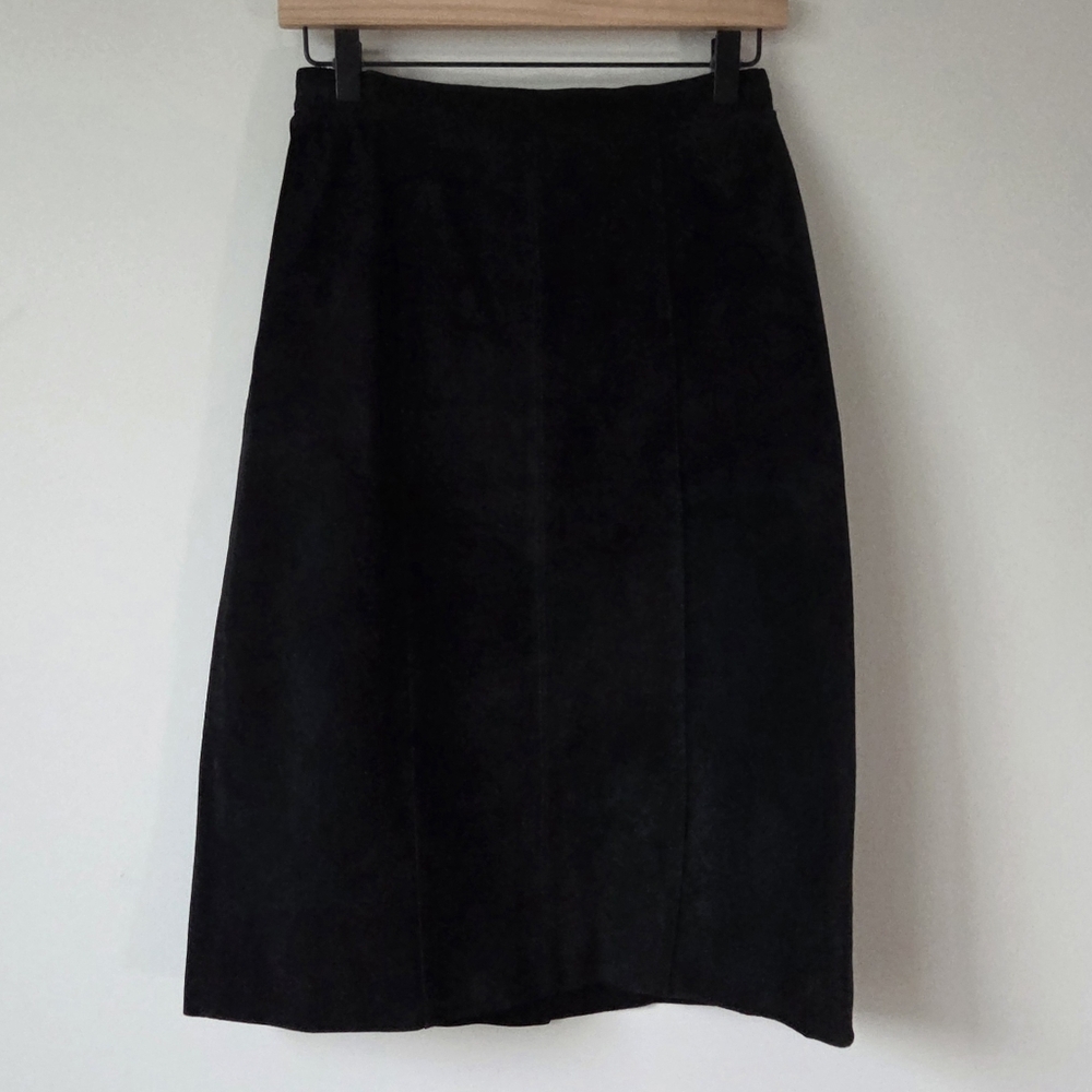 Paolo Gucci Suede Leather Skirt Vintage Midi Straight Womens 8 Black